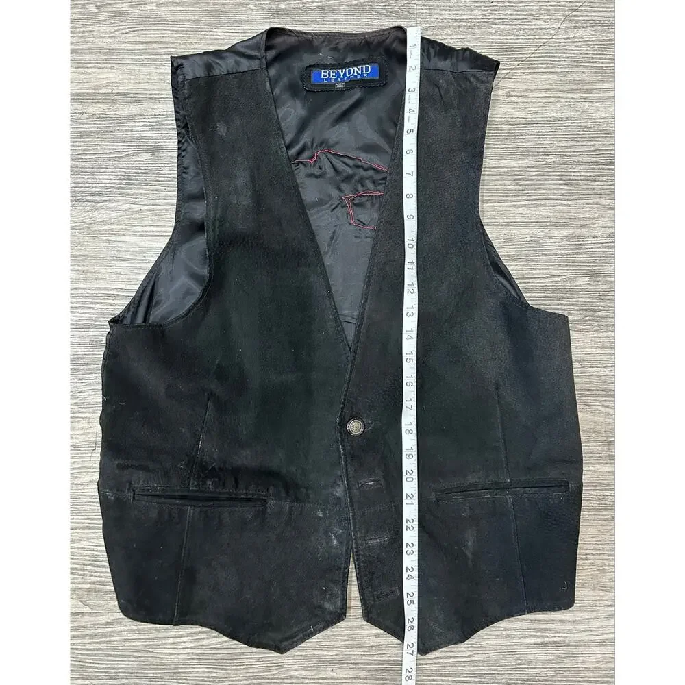 Vintage Beyond Leather Black Suede USMC Vest Men's Size Large (Missing Buttons)